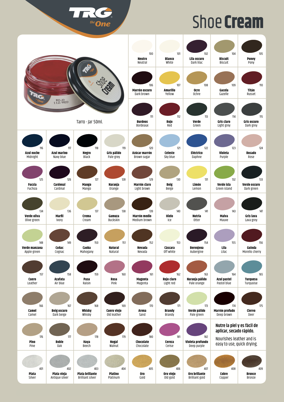 Shoe Cream vzorník colour chart 16.41.42
